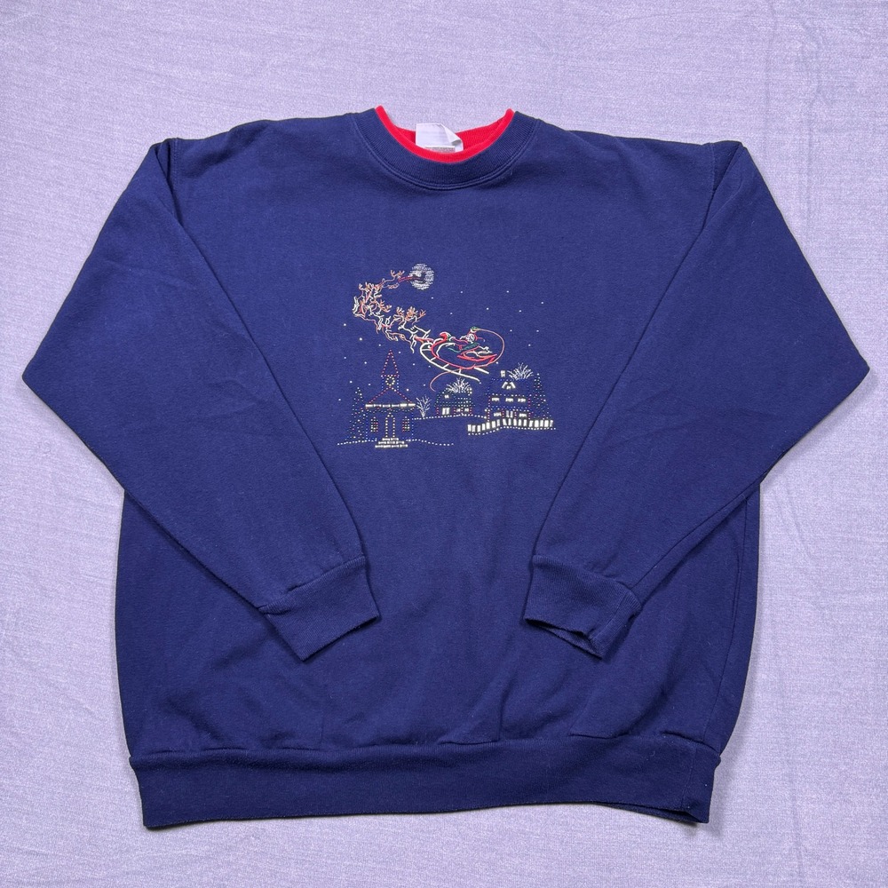 Vintage MC Designs‎ Christmas Sweatshirt PXL Santa Claus Holiday Crewneck